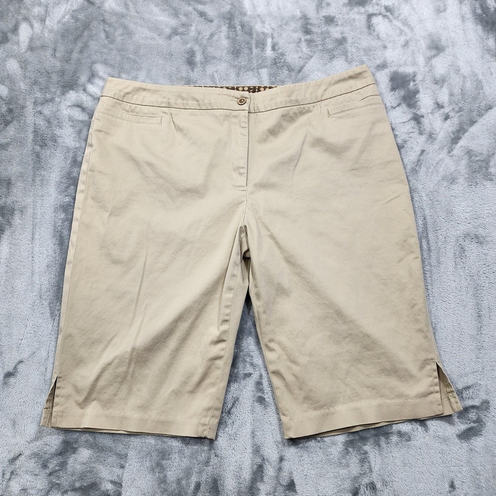 Claudia EV Shorts Womens 14 Beige‎ Twill Bermuda Pleated Front Stretch Casual